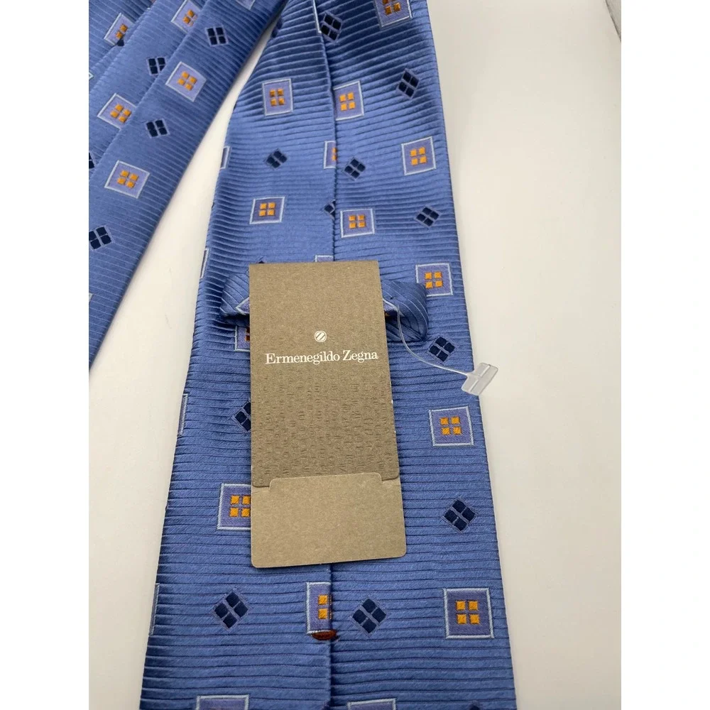Ermenegildo Zegna Light Blue Geometric Square Silk Tie Made in Italy 3.75